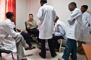 Ethiopian eye care doctors speaking with the MEC team